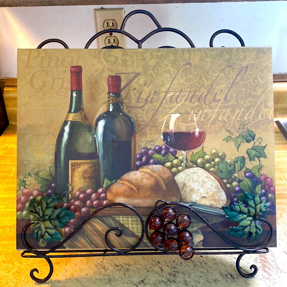 Bread and wine canvas painting with matching stand